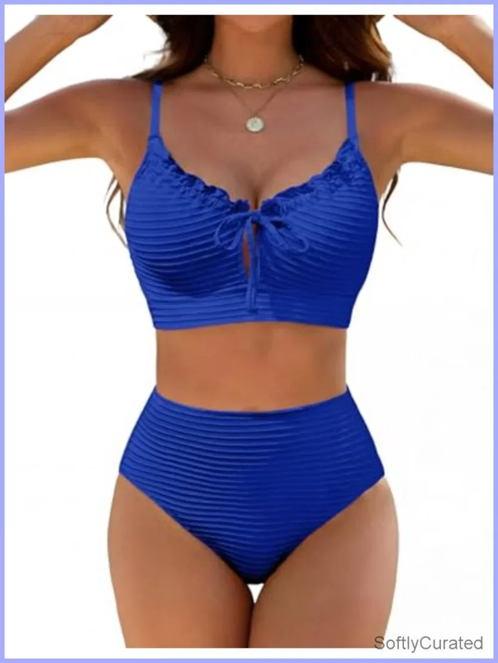 High Waisted Bikini Set Tummy Control Textured Ribbed Two Piece Swimsuits Tie